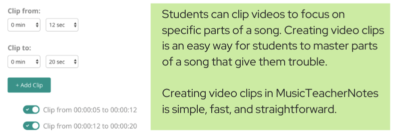 Clip music lesson videos for focused music instrument practice