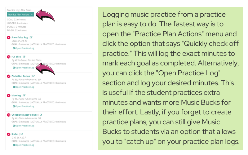 Logging Music Practice From Practice Plans