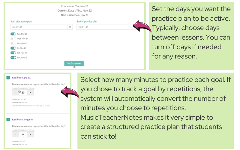 Set music practice plan goals