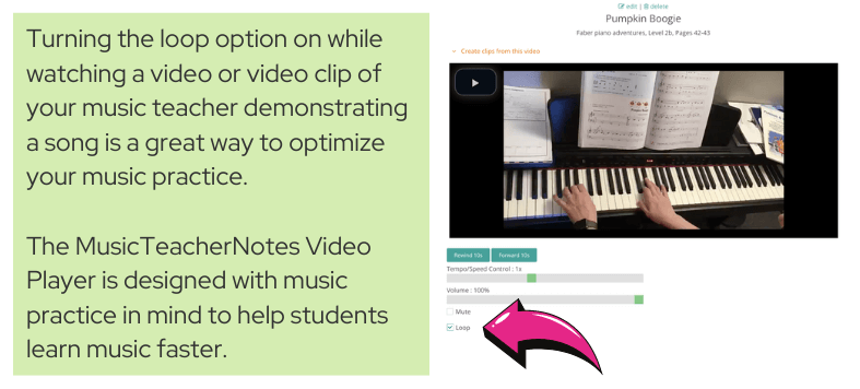 MusicTeacherNotes loop music lesson video to repeat