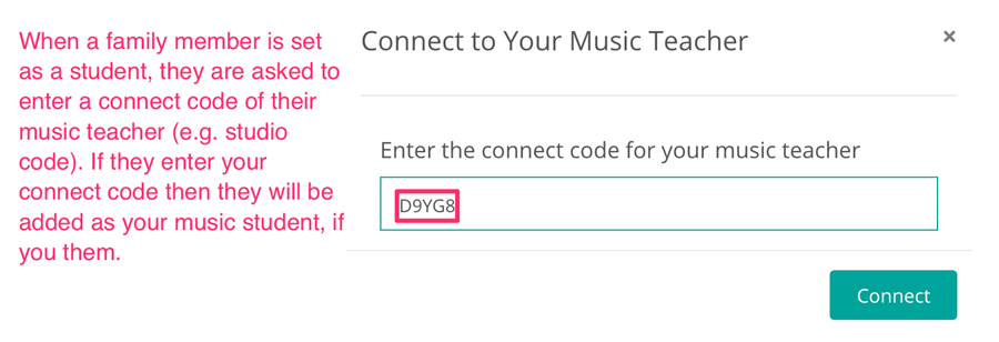 Enter studio code for music teacher