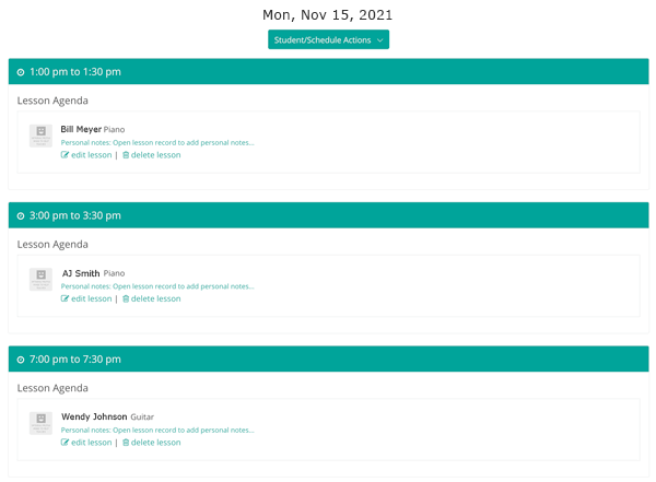 Music teacher calendar softwae daily lessons