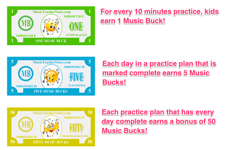 MusicTeacherNotes Music Bucks and Motivational Tools