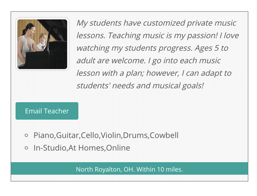 Music teacher directory