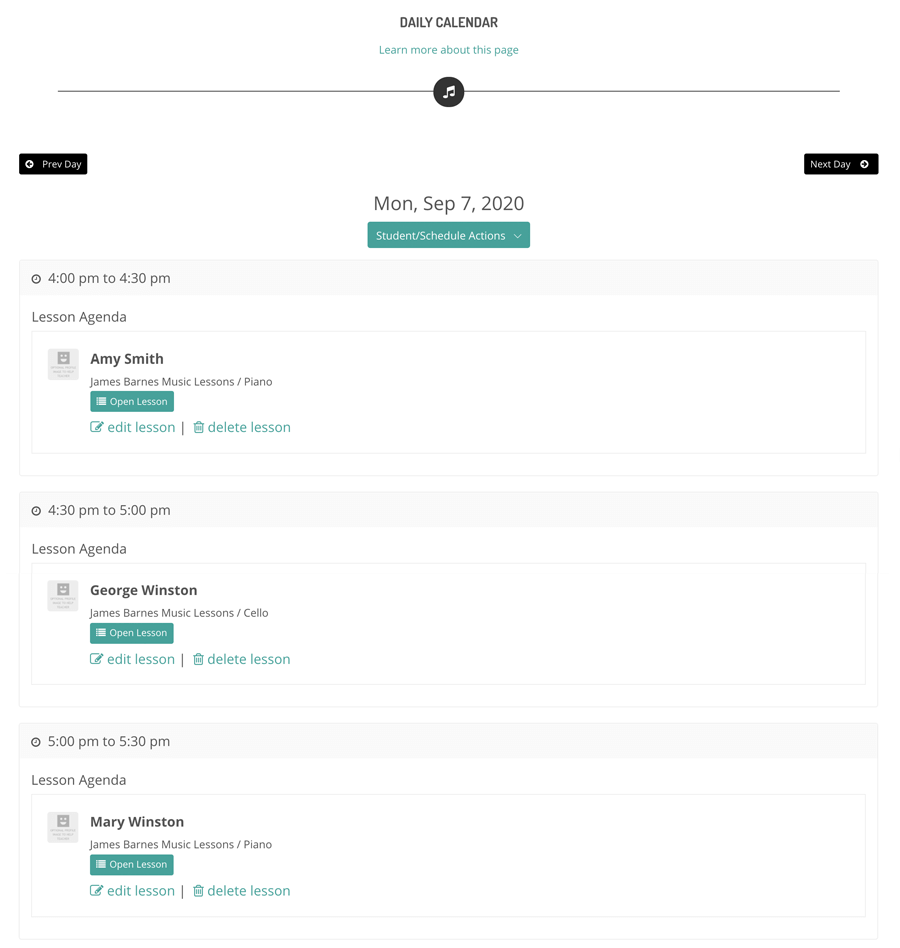 Daily music lesson schedule