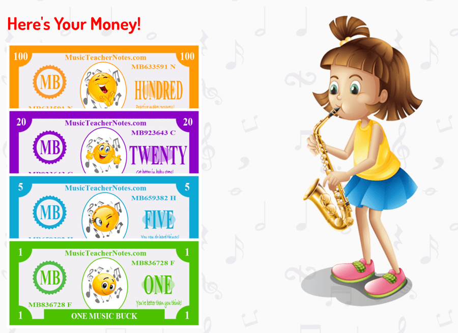 Music Bucks money to practice music