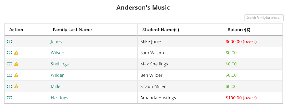 Music Student Family Balances