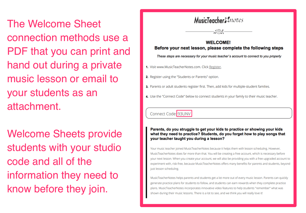 Inviting music students to connect via email or in-person lessons